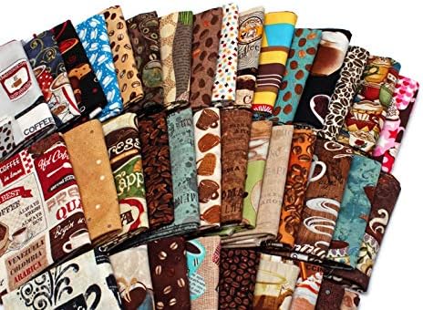 10 cuartos de grasa  Granos de café expreso Cafeína Cafe Au Late Mocha Latte Coffee Shop Cups Surtido Quilters de tela de algodón M226.07