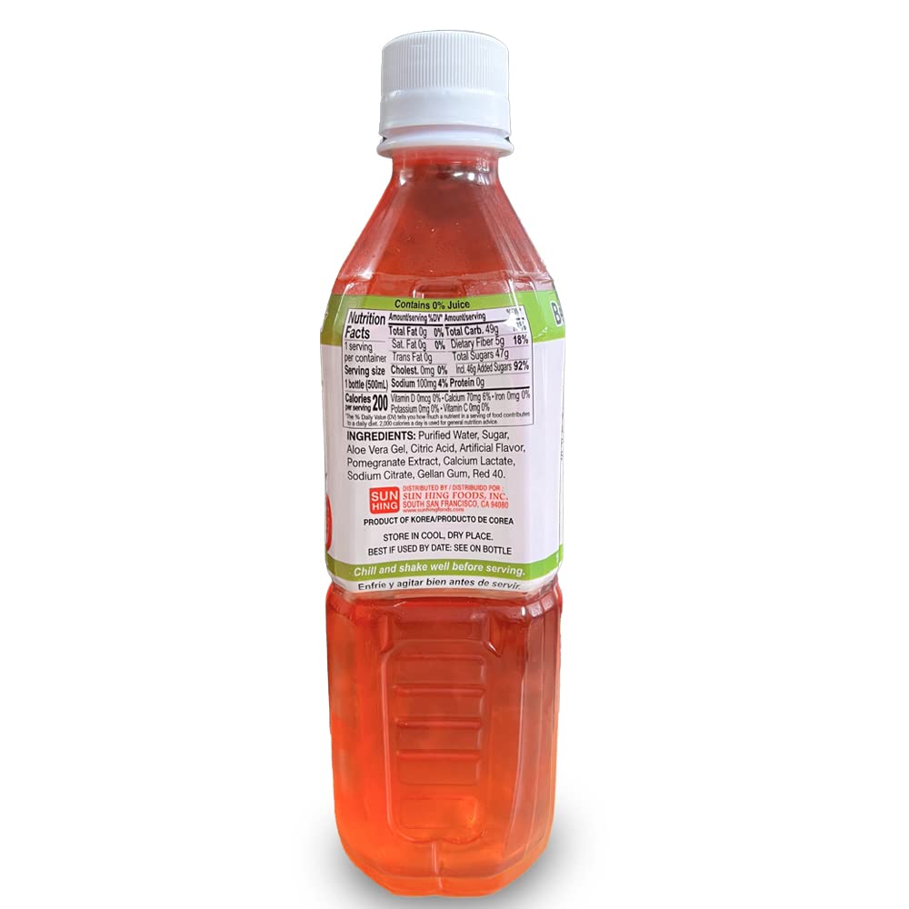 Parrot Bebida de aloe vera con sabor a pulpa y granada, aloe masticable añadido, bebida dulce y refrescante de Jucie de 16.9 onzas líquidas (paquete
