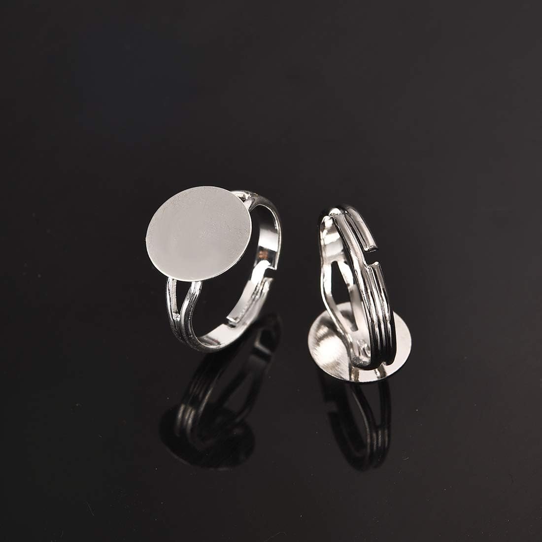 LANBEIDE 40 anillos en blanco, chapados en plata, ajustable, plano de 0.472 in, base de anillo en blanco, hallazgos de joyería en blanco