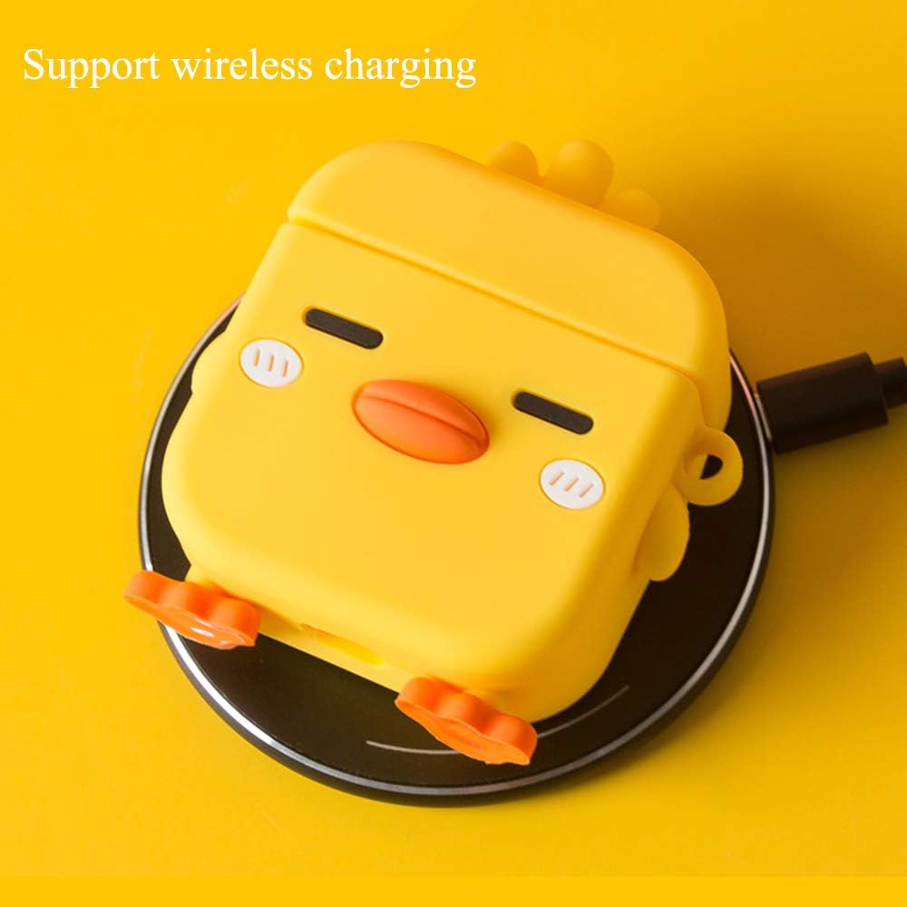 LUVI Funda compatible con Airpods Pro2, linda caricatura, pato, pollo, goma suave, flexible, 3D, con correa de mano, soporte de carga inalámbrica,