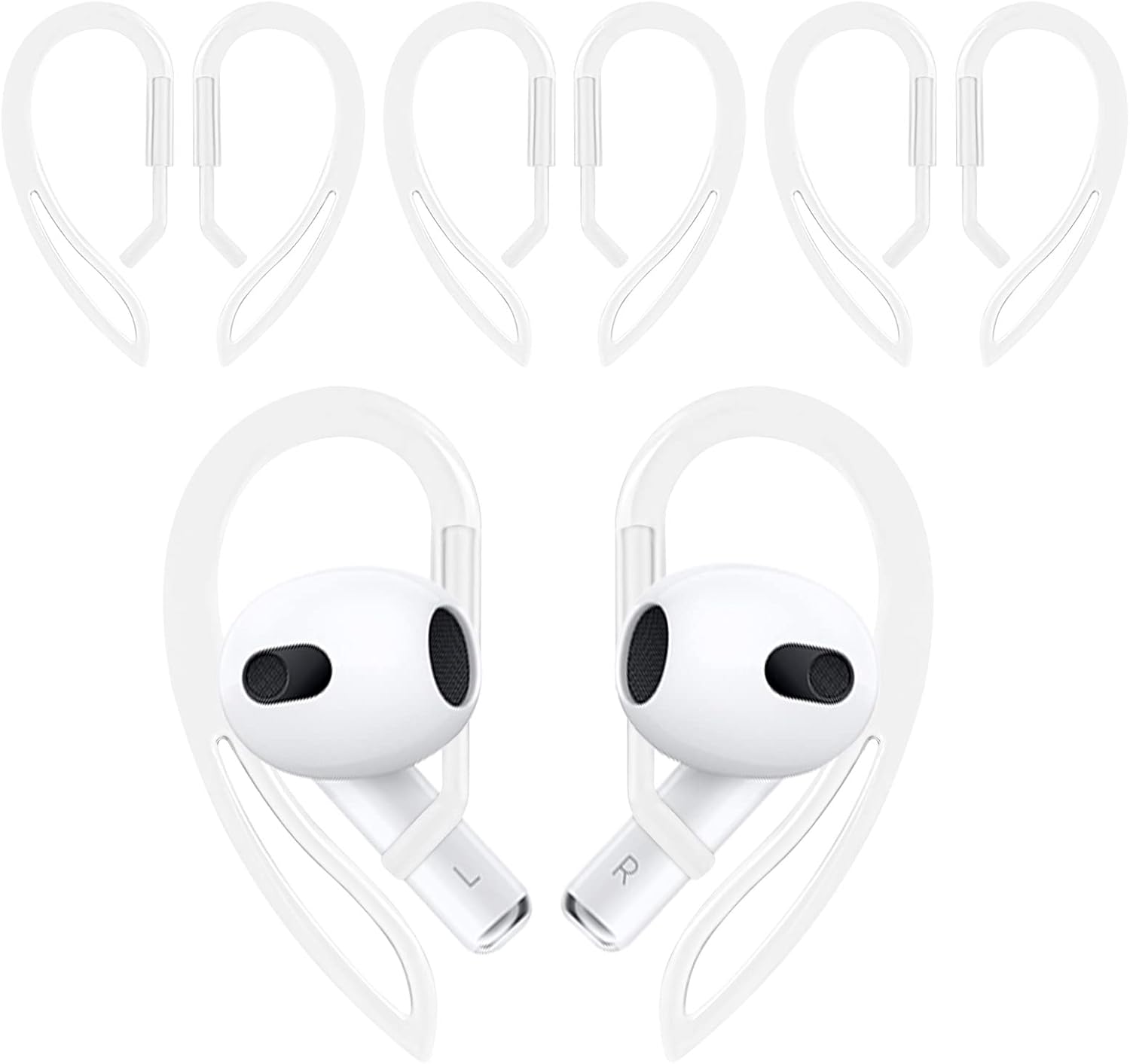 3 pares de ganchos para las orejas translúcidos compatibles con AirPods 3 2 1 y Pro, rotación de 360, longitud ajustable, antideslizante,
