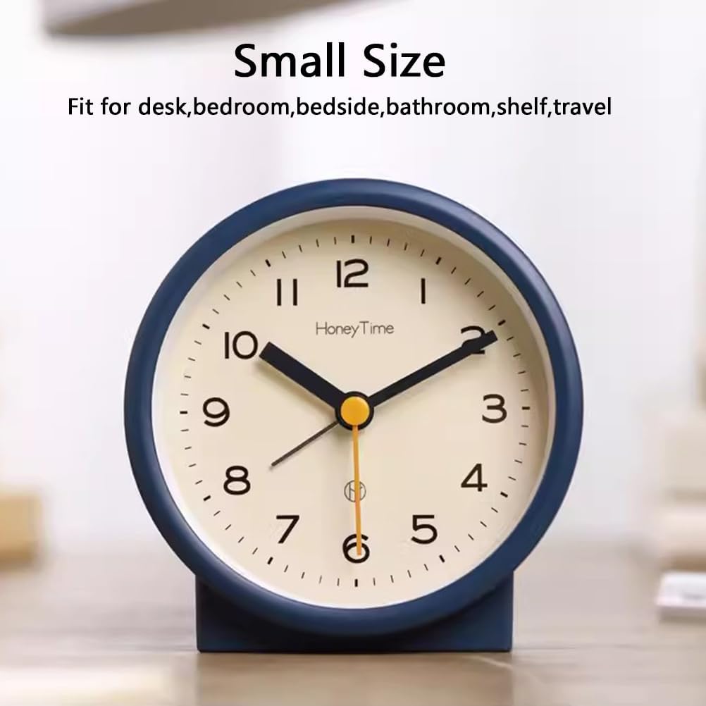 PAWPAWLIU Reloj despertador analógico, silencioso sin tictac, diseño simple, funciona con pilas con función de luz nocturna, para dormitorio, mesita