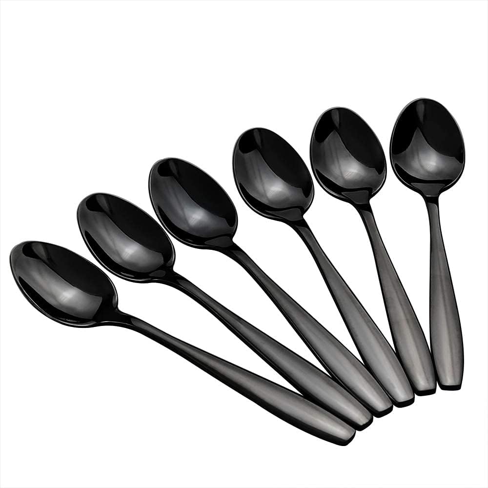 12 cucharaditas negras, cucharas pequeñas de acero inoxidable