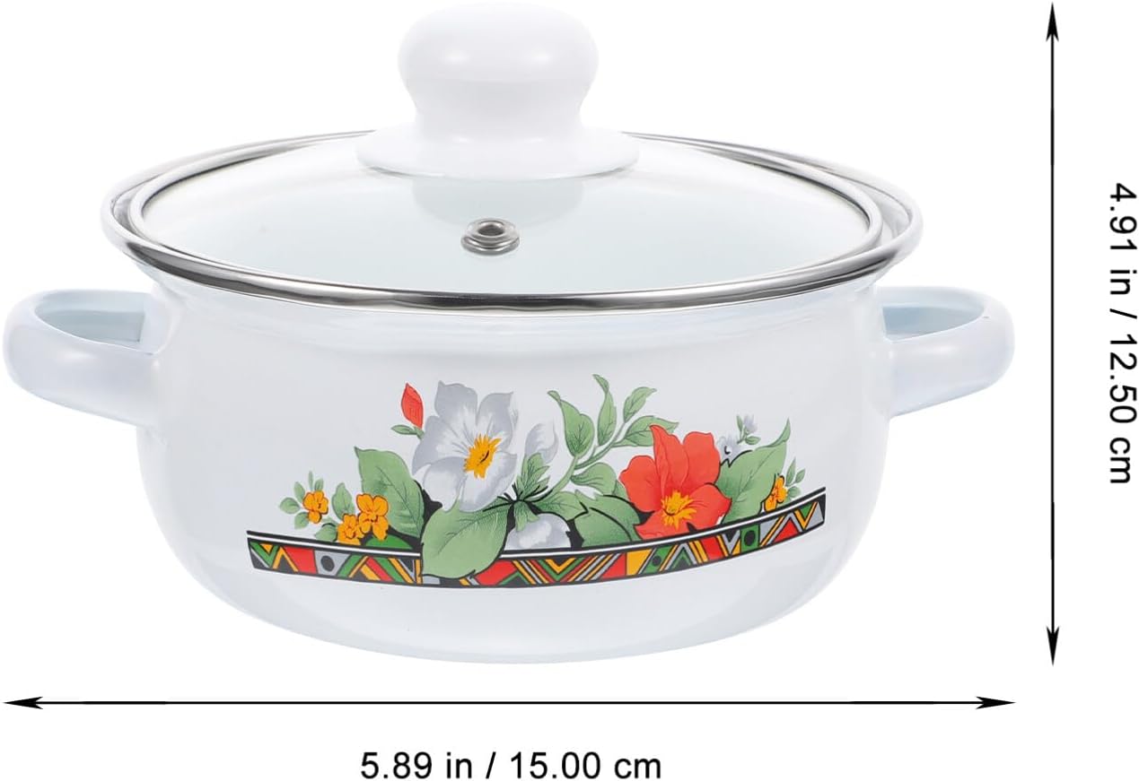 UPKOCH Olla de cocina esmaltada con tapa, olla de cocina retro antiadherente, olla de sopa floral a fuego lento para inducción, olla de pasta para
