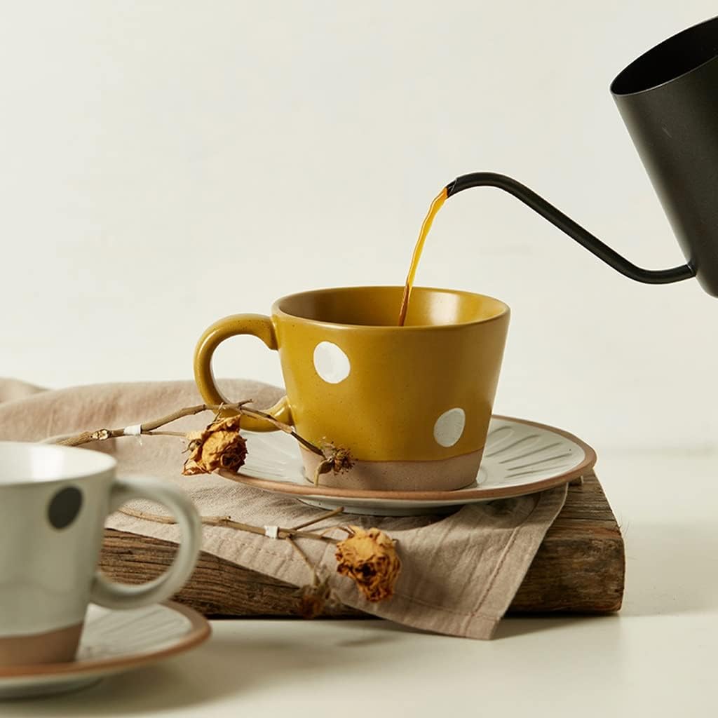 Taza, taza de escritorio de café, taza de cerámica, taza de café retro, juego de platillos japoneses para el hogar, taza de desayuno de cerámica,