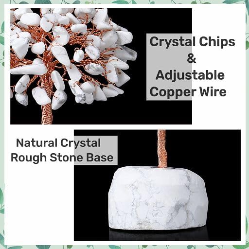 YATOJUZI Árbol de cristales de howlita blanca, base de piedras preciosas naturales, alambre de cobre, árbol de la vida para energía positiva, Reiki,