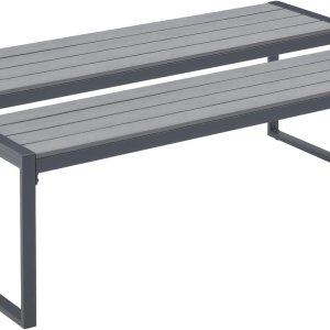 VICLLAX Banco de exterior para jardín de césped, banco de jardín sin espalda, juego de 2, marco de metal negro VICLLAX Banco de exterior para jardín de césped, banco de jardín sin espalda, juego de 2, marco de metal negro