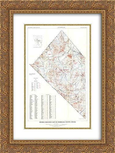 USGS 28×38 Gold Ornate Frame and Double Matted Museum Art Print Titled Esmeralda County Minerals Nevada Mines – USGS 1945 Map