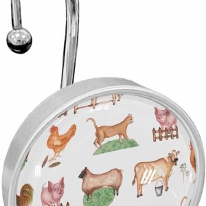 Shower Curtain Hooks Set of 12 Farm Animal Pig Cock Sheep Country Style Crystal Glass Shower Curtain Rings for Bathroom Decorative Stainless Steel Shower Curtain Hooks Set of 12 Farm Animal Pig Cock Sheep Country Style Crystal Glass Shower Curtain Rings for Bathroom Decorative Stainless Steel