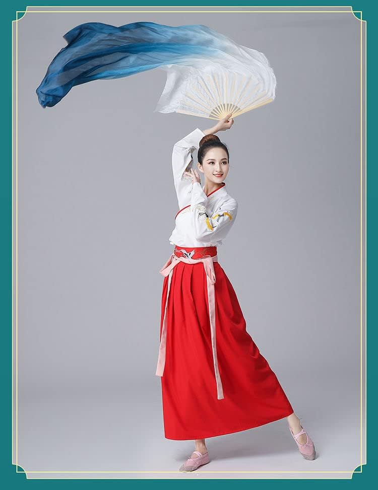 1 par (izquierda y derecha) para mujer, abanico de seda real para danza del vientre, 4.9 ft de seda para danza del vientre, velos de bambú para