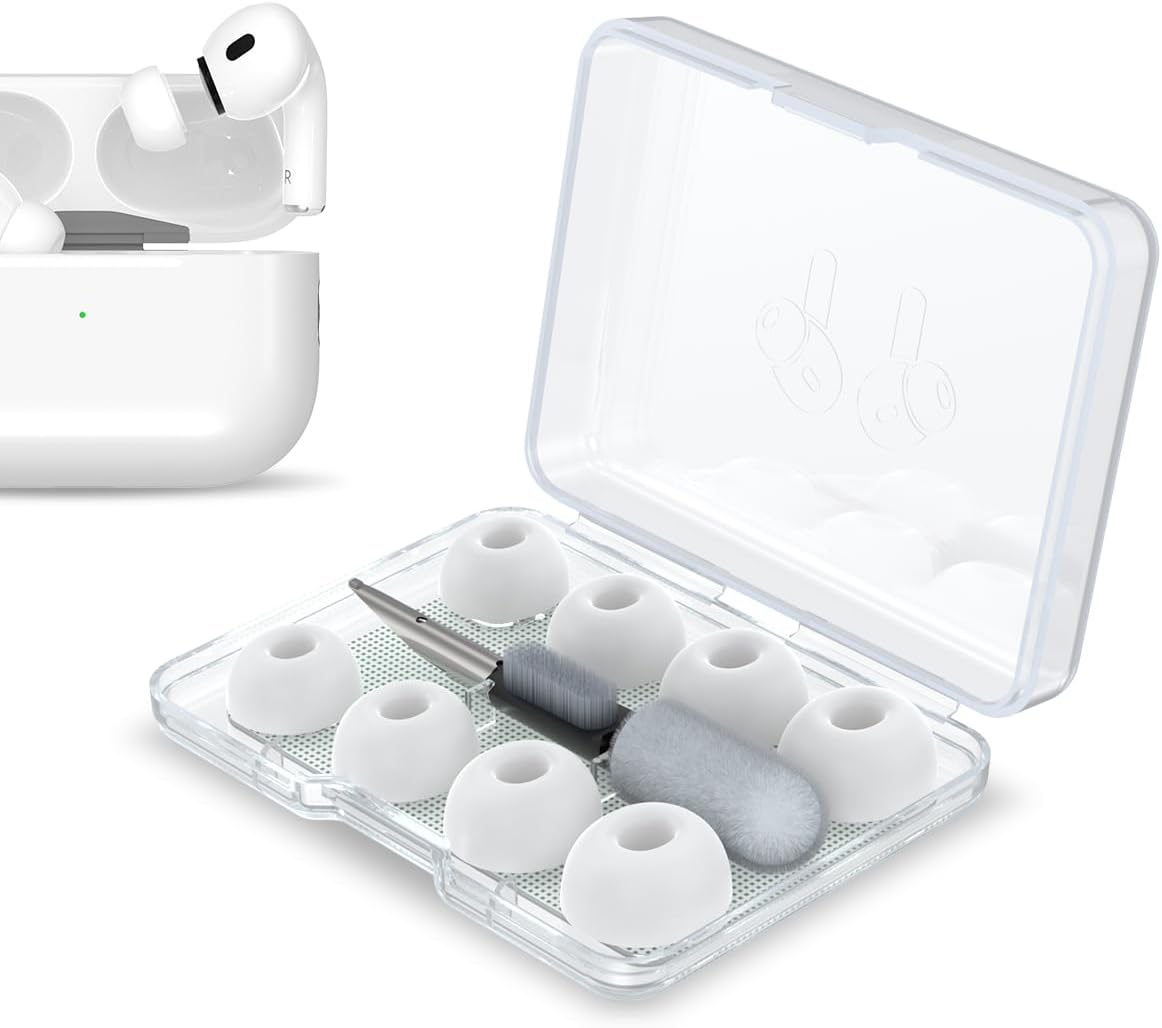 Almohadillas antideslizantes de silicona suave de repuesto para Airpods Pro 2 generación con kit de limpiadorcaja de almacenamiento. Cabe en la