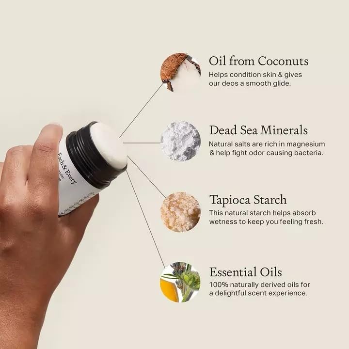Each & Every Paquete de 2 desodorantes naturales sin aluminio para pieles sensibles con aceites esenciales, embalaje a base de plantas (2.5 onzas