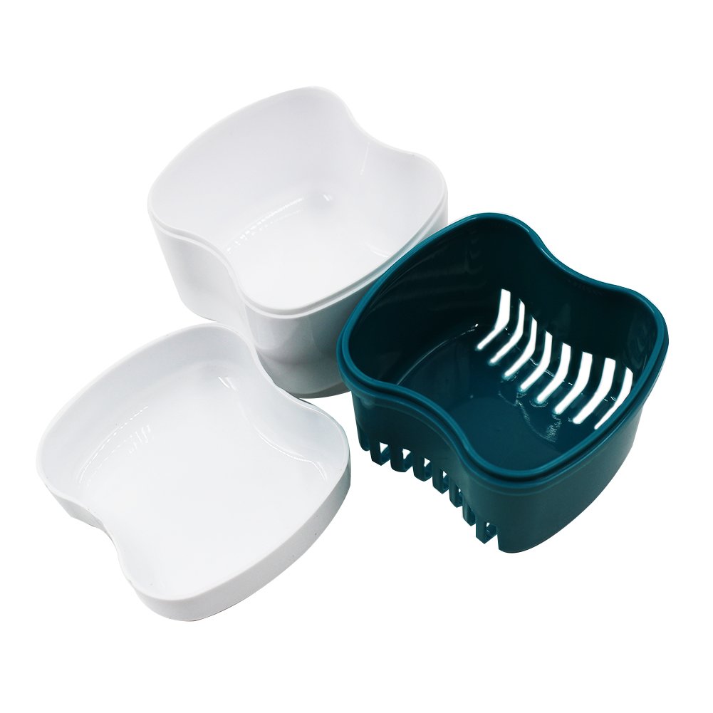 Taza de dentadura con colador, 1 caja de retención de cepillo de dentadura, estuche de dentadura con tapa, caja de baño de dentadura para limpiar,