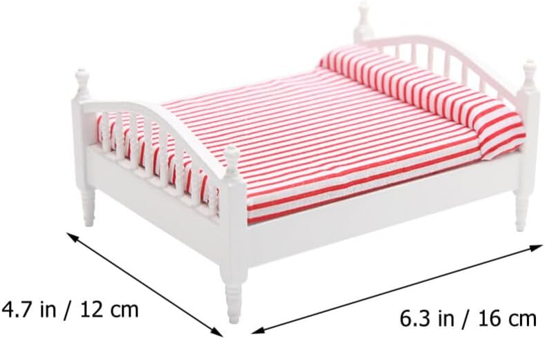 Totority Cama de casa de muñecas de madera, muebles de casa de muñecas en miniatura, accesorios de mesa para casa de muñecas Muebles de casa de