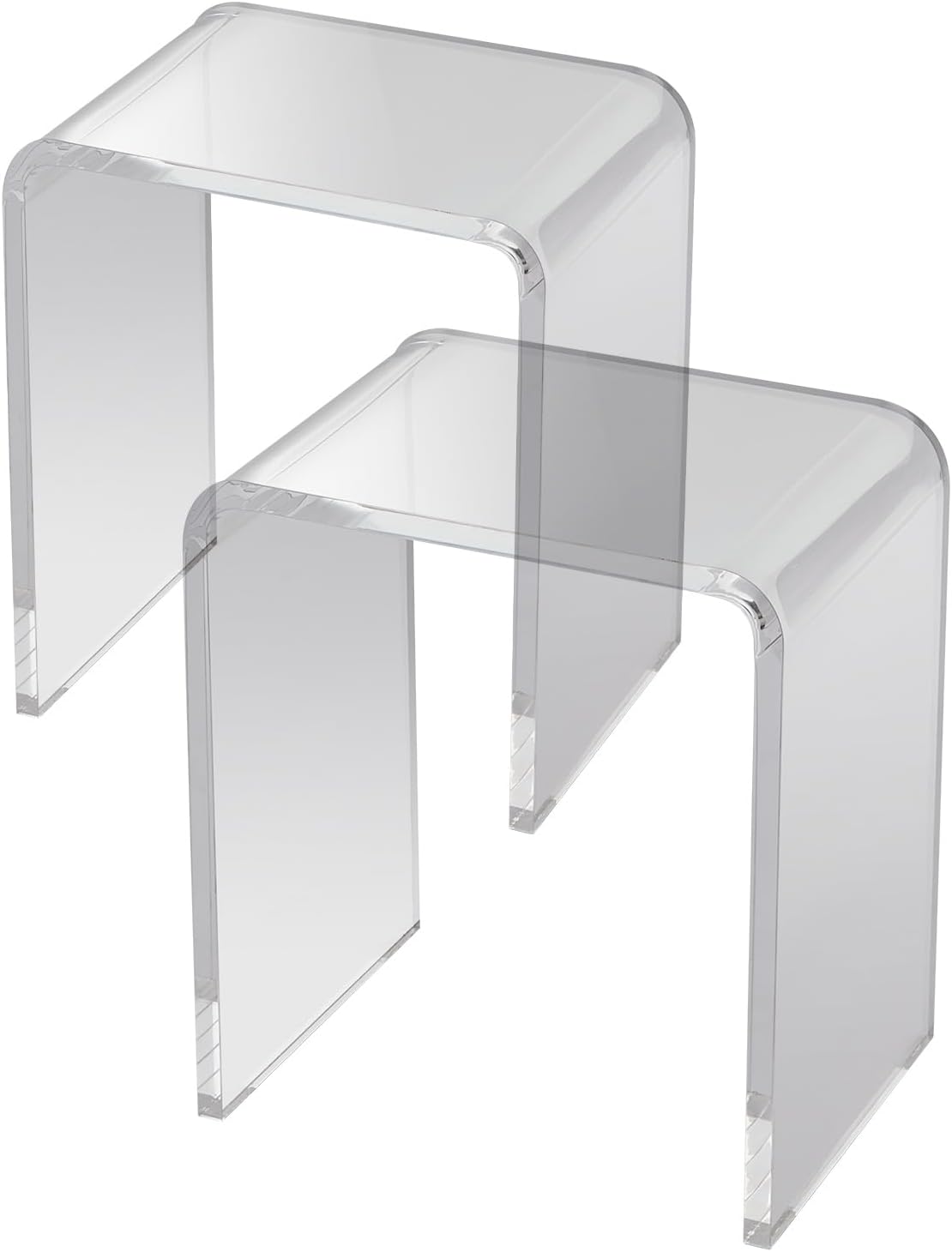 VEVOR Juego de 2 mesas auxiliares de acrílico, mesa auxiliar en forma de U, mesa auxiliar de acrílico transparente con bordes de cascada para