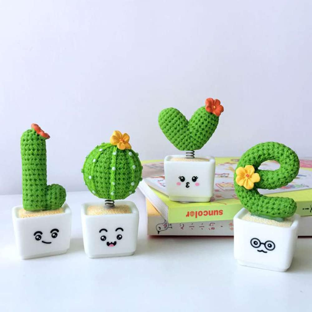 ihreesy Cabezal tembloroso de primavera, 4 piezas de decoración de automóvil de cactus, cabeza agitadora de primavera, creativa, decoración de