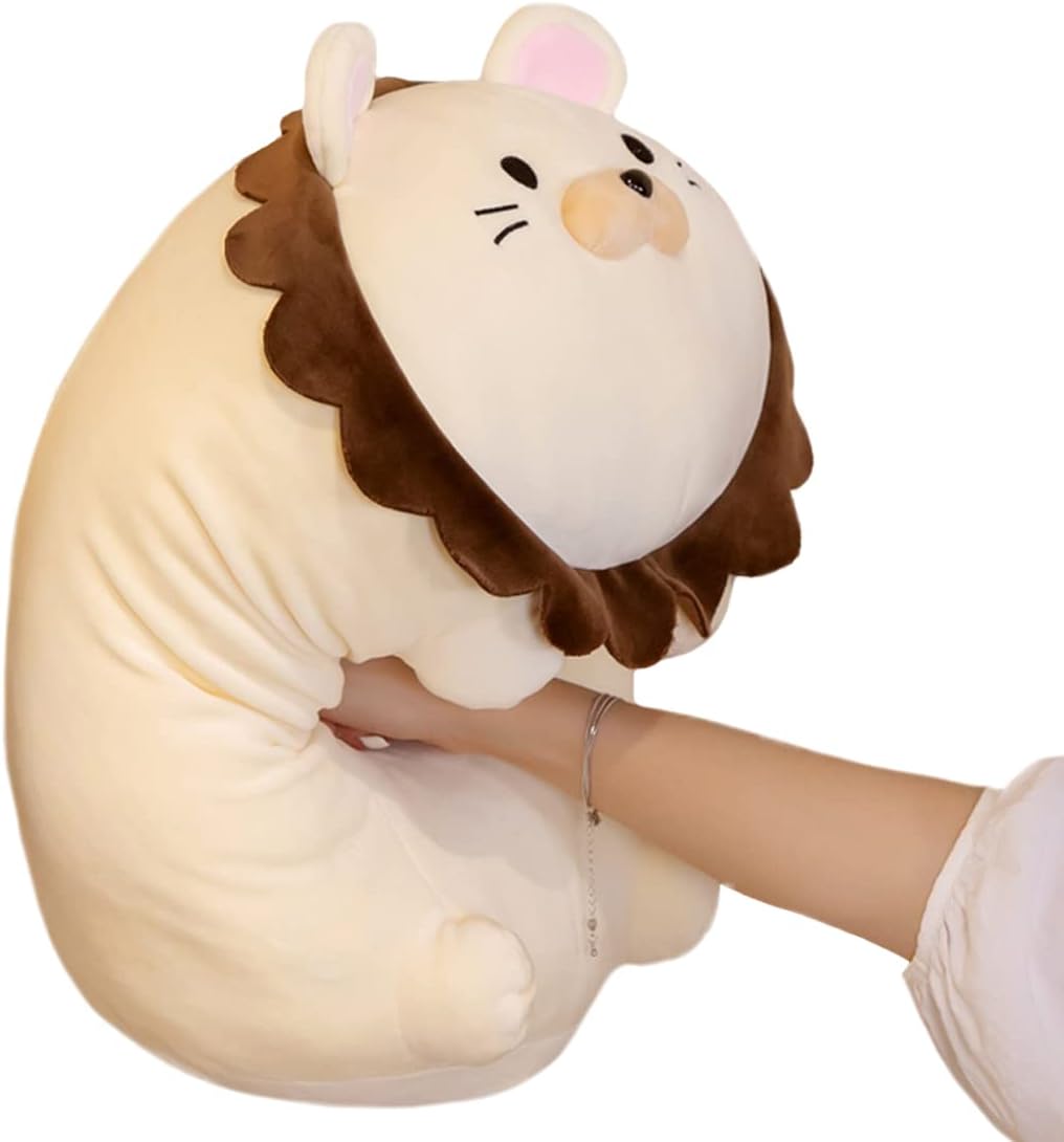 ELAINREN Almohada súper esponjosa para el cuerpo de león marrón, juguete de peluche suave de animales de peluche kawaii, animé de león, almohada de