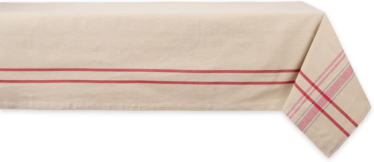 DII – Mantel para mesa de comedor, estilo rústico, colección de manteles con rayas estilo francés, 60 x 84 pulgadas, color gris pardorojo.