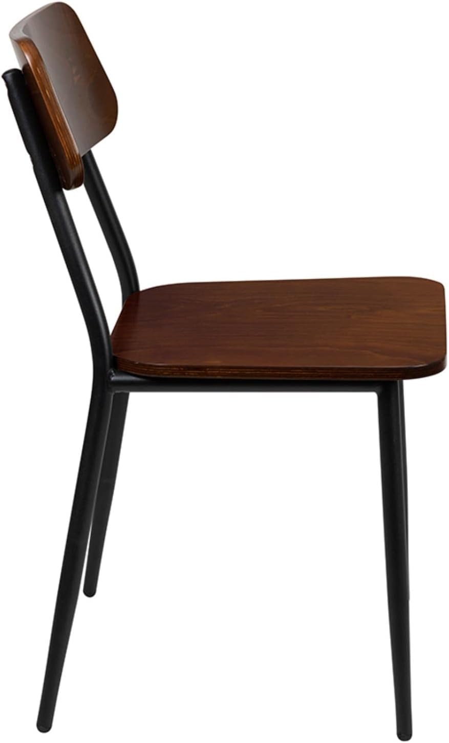 Flash Furniture Lincoln – Silla de comedor industrial apilable con marco de acero plomizo y asiento de madera rústica, juego de 2