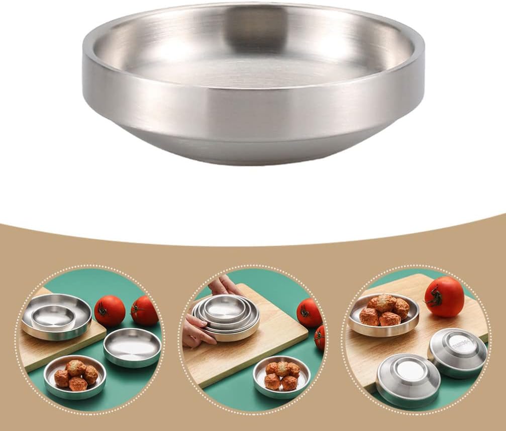 Hemoton Recipiente de refrigerios Cuencos de cereales de sopa de acero inoxidable Tazón aislado al vacío de doble pared Plato de condimento coreano