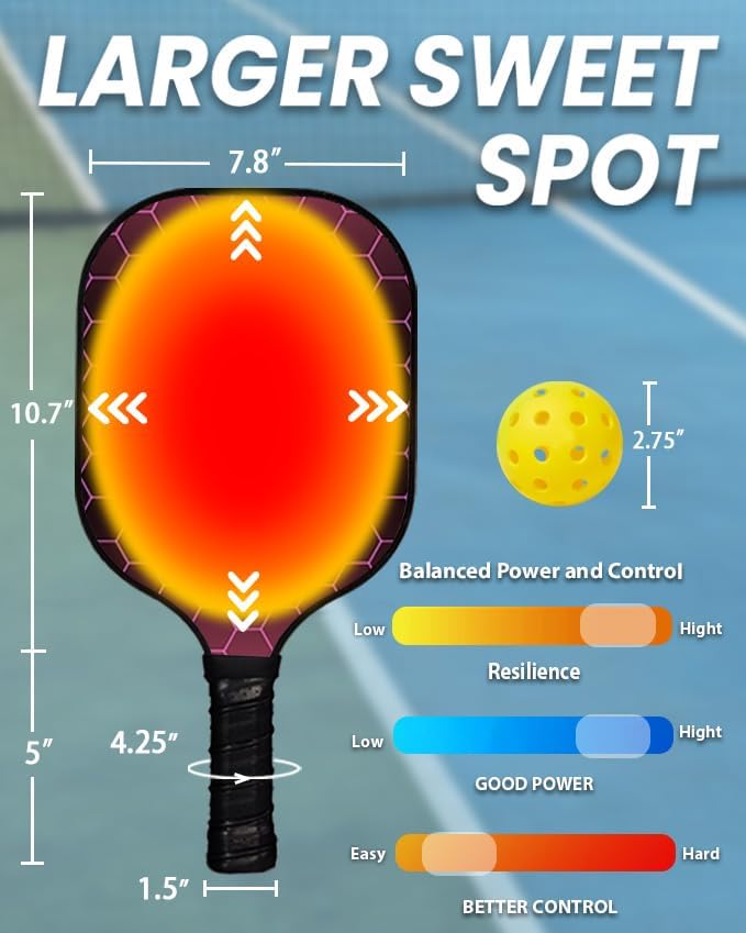 Pickleball Paddles, Graphite Pickleball Paddles Set of 2, Lightweight Pickleball Set with 4 Pickleball Balls and 1 Carrying Bag, Pickleball Rackets