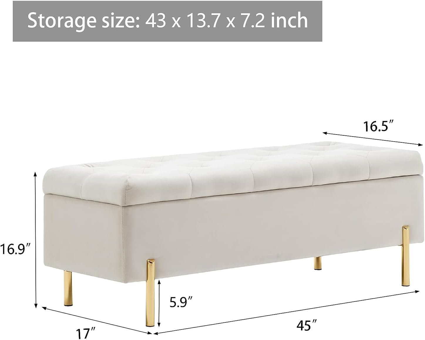 TUOMUR 45 Inch Velvet Storage Bench Upholstered Tufted Settee Ottoman Bench with Storage, Bed End Bench with Soft Close Lid, for Bedroom, Living