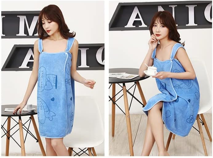 Toallas de baño para mujeres y niñas, bata de baño de microfibra ligera de verano, encantadora falda de baño para adultos, pijama (grueso-azul)