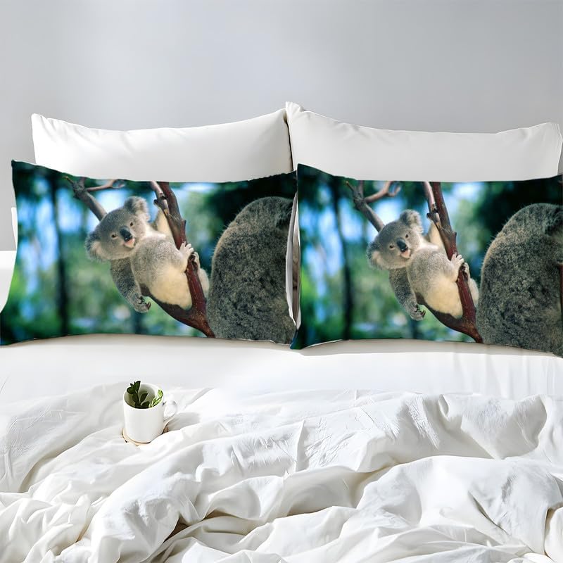 Juego de funda de edredón de koala azul marino, tamaño matrimonial, funda de edredón de microfibra suave y 2 fundas de almohada de 20 x 26 pulgadas,