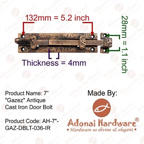Adonai Hardware “Gazez” – Perno de puerta de hierro fundido antiguo (7 pulgadas x 1 paquete, níquel cepillado antiguo)