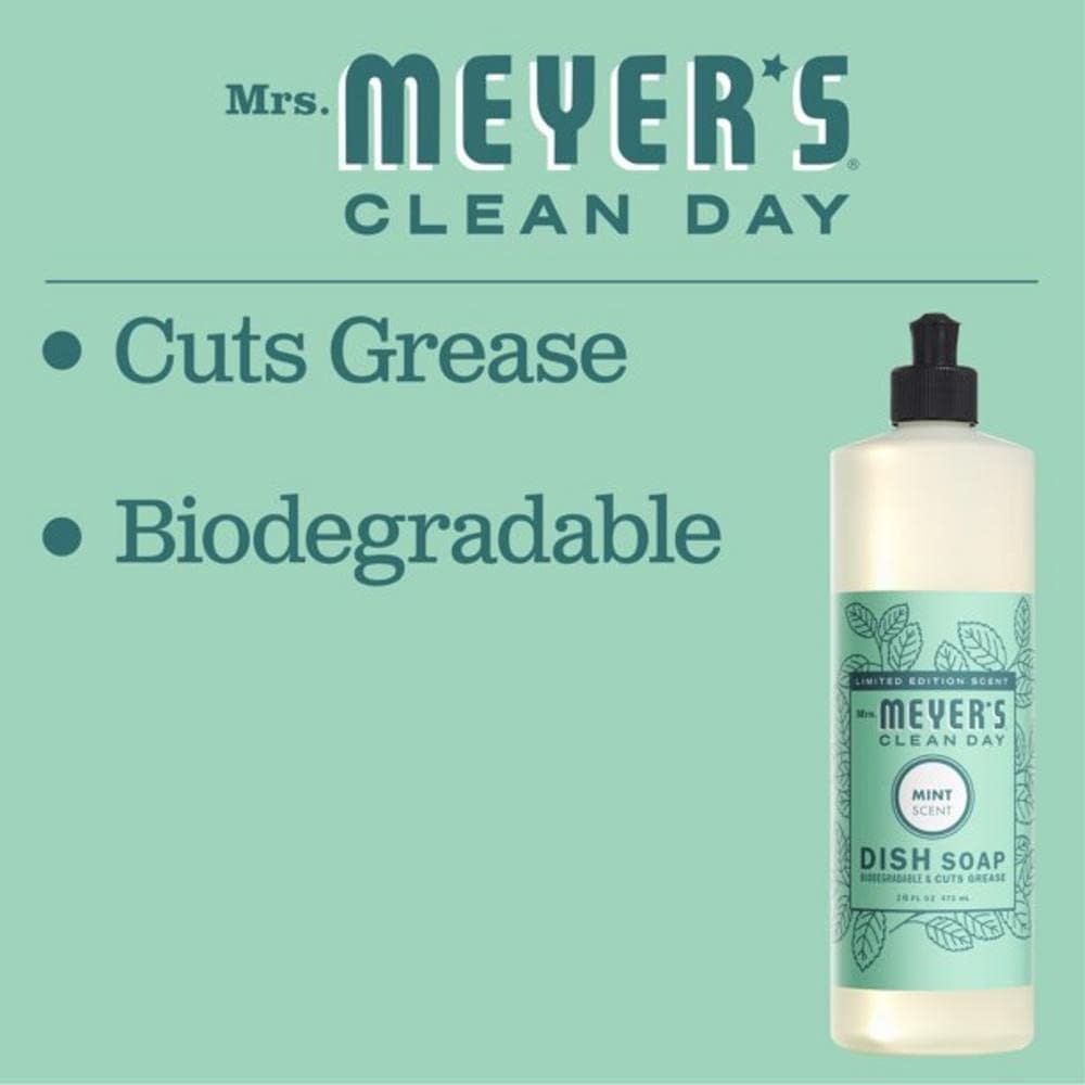 MRS. MEYER’S CLEAN DAY Variety, 1 jabón líquido de manos de Mrs. Meyer, 12.5 onzas, 1 jabón líquido para platos de Mrs. Meyer, 16 onzas, 1 CT (menta)