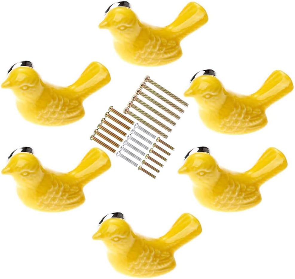 Pomos de cerámica con forma de pájaro para puertas y cajones, pomos para muebles y cocina, tiradores para armarios con tornillos, paquete de 6