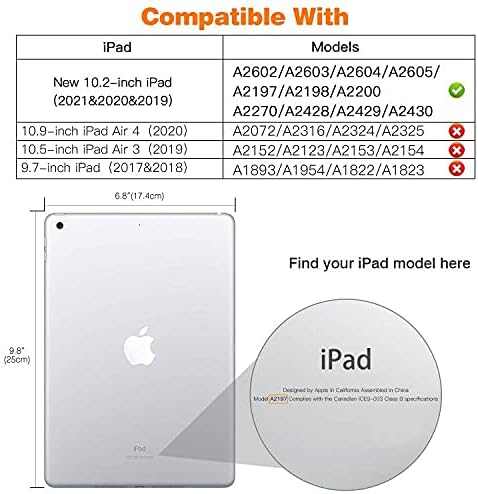MoKo – Funda compatible con iPad 2019, fina, ligera, inteligente, carcasa, cubierta de soporte con protector trasero traslúcido esmerilado