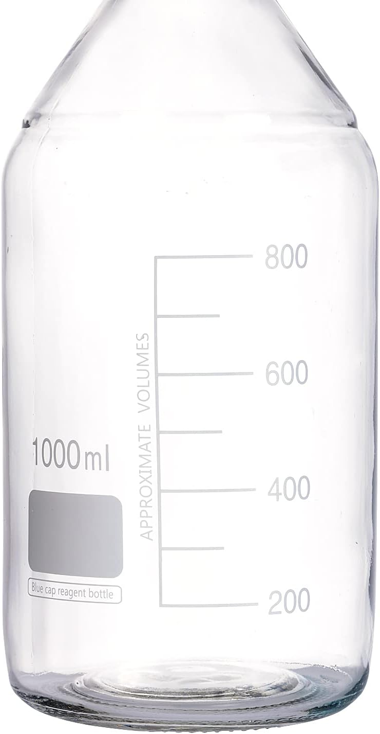 4 piezas 33.8 fl oz graduado redondo reactivo mediosbotella de vidrio de almacenamiento con GL45 naranja polipropileno tapón de rosca