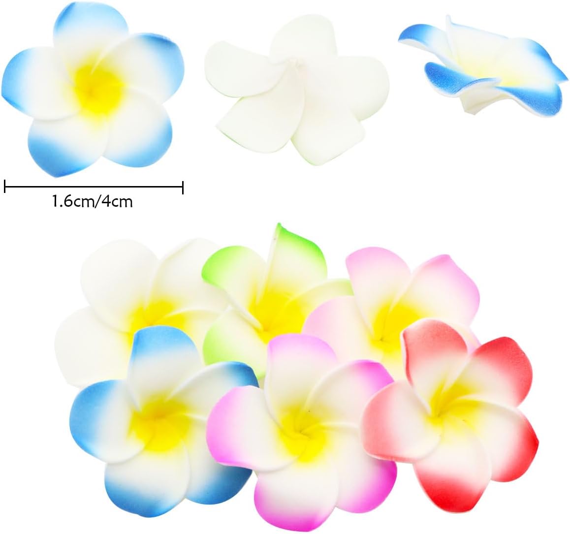 40 piezas de 1.6 pulgadas de espuma artificial hawaiana de plumeria para el cabello, decoración de playa para novia, boda, fiesta, playa, 4 colores