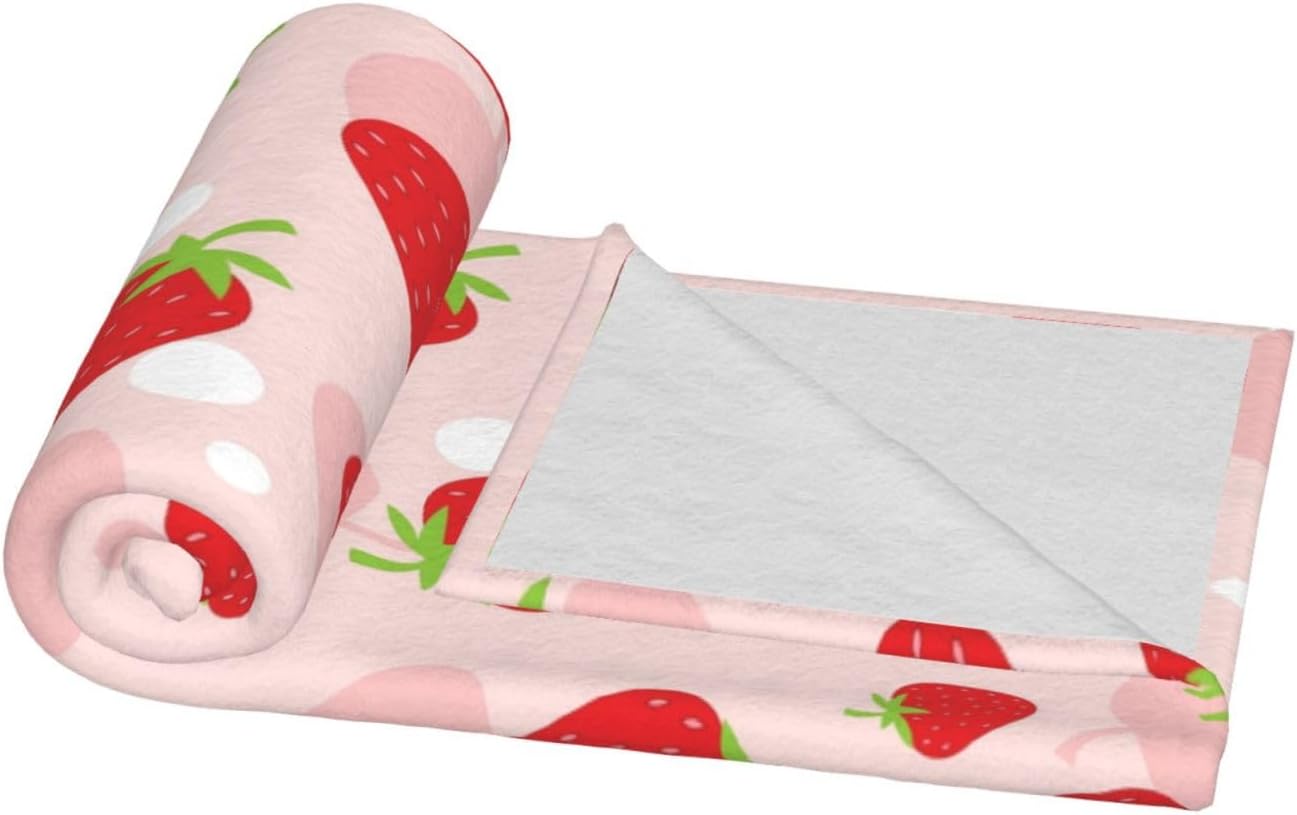 Manta de fresa para mujer, suave manta de forro polar de verano, lavable, manta ligera de viaje para sofá, cama, sillón durante todas las