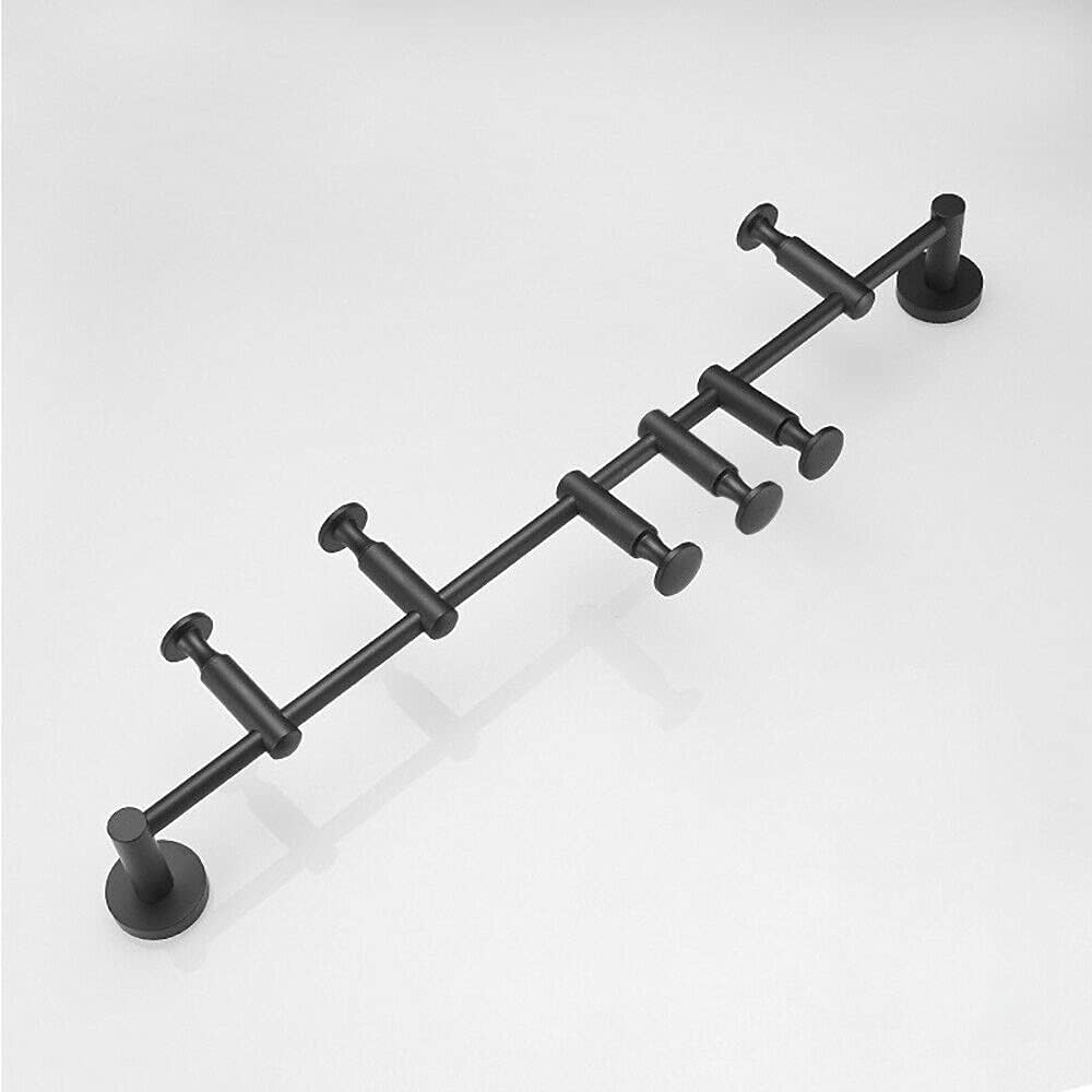 Toallero para baño para sala de estar, perchero giratorio, bata, sombrero, ropa, colgador de pared, toalleros para baño, con 6 ganchos (negro)
