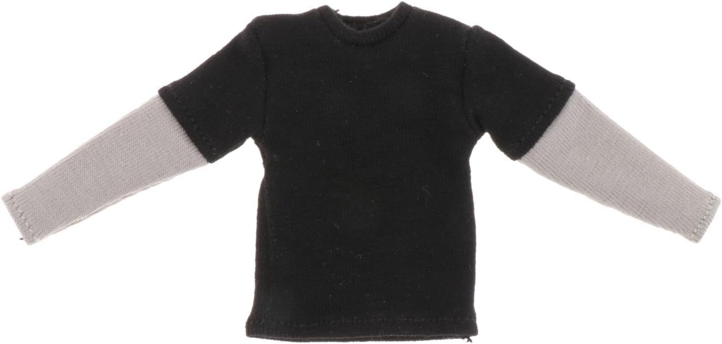 Camiseta de manga larga de 112, ropa de muñeca hecha a mano en miniatura para disfraz de modelo de muñeca de 6 pulgadas, color negro