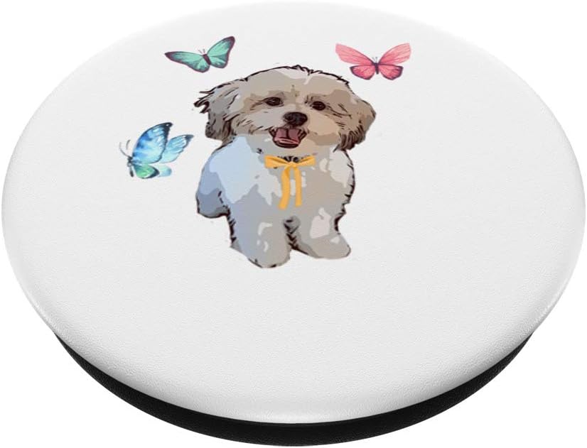 Shih Tzu Perro con diseño de mariposas  PopSockets Grip y soporte para teléfonos y tabletas