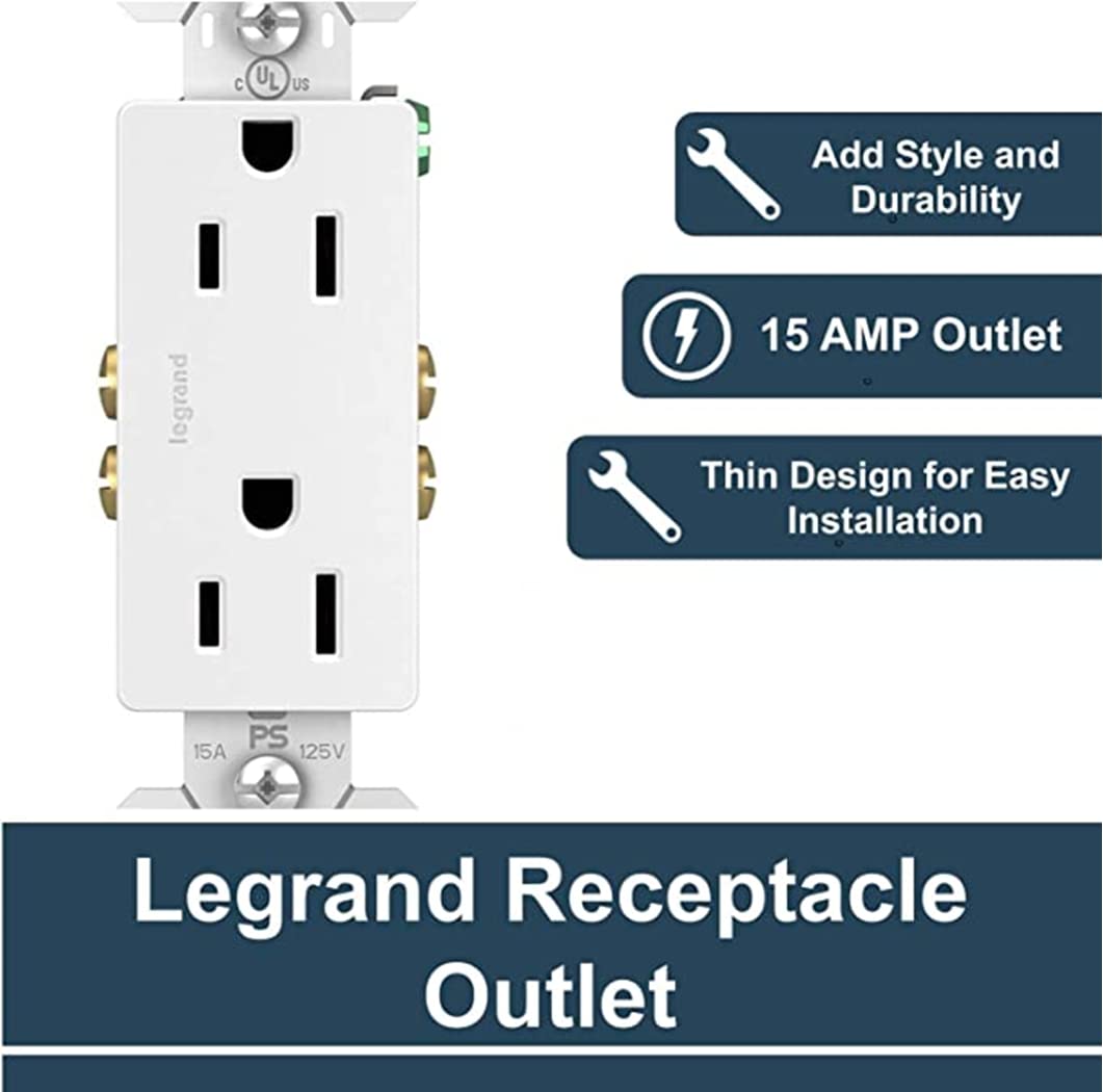 Legrand – Toma de corriente Pass & Seymour de 15 amperios resistente a manipulaciones para usar como toma de pared y salida decoradora dúplex, toma