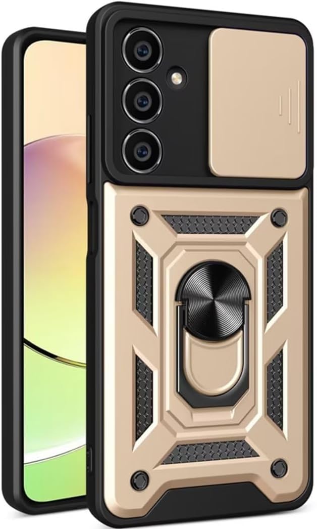 FCSWEET Compatible con fundas para cámara deslizante Samsung A32 4G, soporte de ventana de empuje de grado militar, anillo giratorio de 360, soporte
