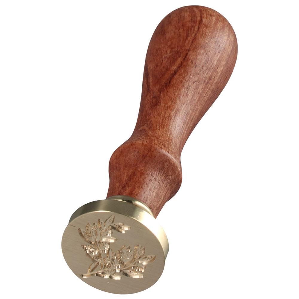 Sello de cera de eucalipto, sello de sellado de patrón de plantas elegante vintage con mango de madera, sello de sellado para decoración de paquetes