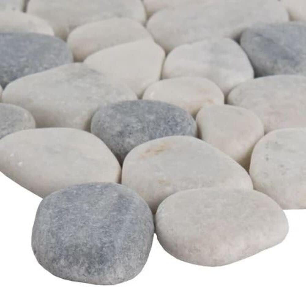 Tenedos Azulejo de mosaico de piedra de mármol gris y Carrara Pebbles para suelo y pared de baño, ducha y pared al aire libre (1 hoja)