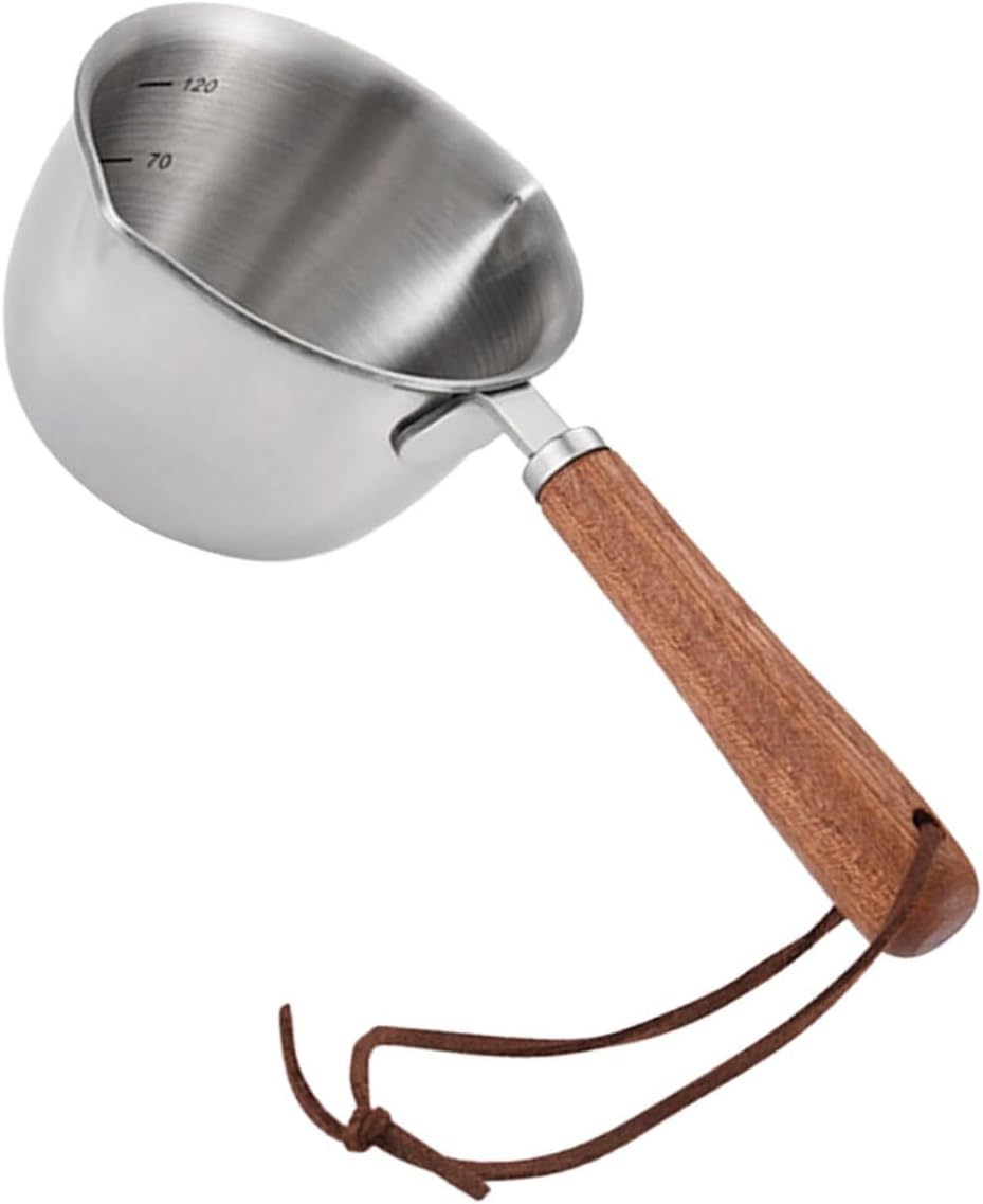 NOLITOY Cacerola de aceite caliente de acero inoxidable de madera gruesa de 6.8 fl oz para hervir huevos y leche caliente (tamaño grande) para