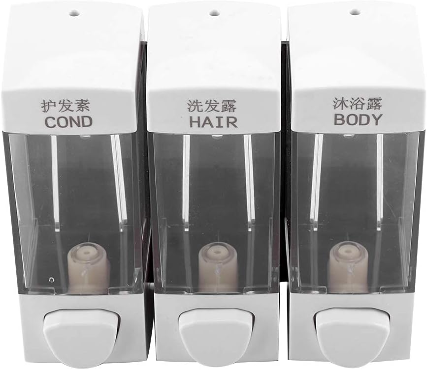 Oumefar Dispensador de 3 cámaras y ducha montado en la pared, loción líquida, dispensador de champú manual, dispensador de ducha, 3 cámaras, sin