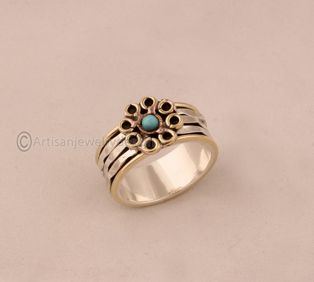 925 Spinner Silver Ring, Handmade Ring Women, Statement Spinner Ring, Fidget Spinner Ring, Minimalist Ring Silver, Natural Larimar Ring, Bohemian