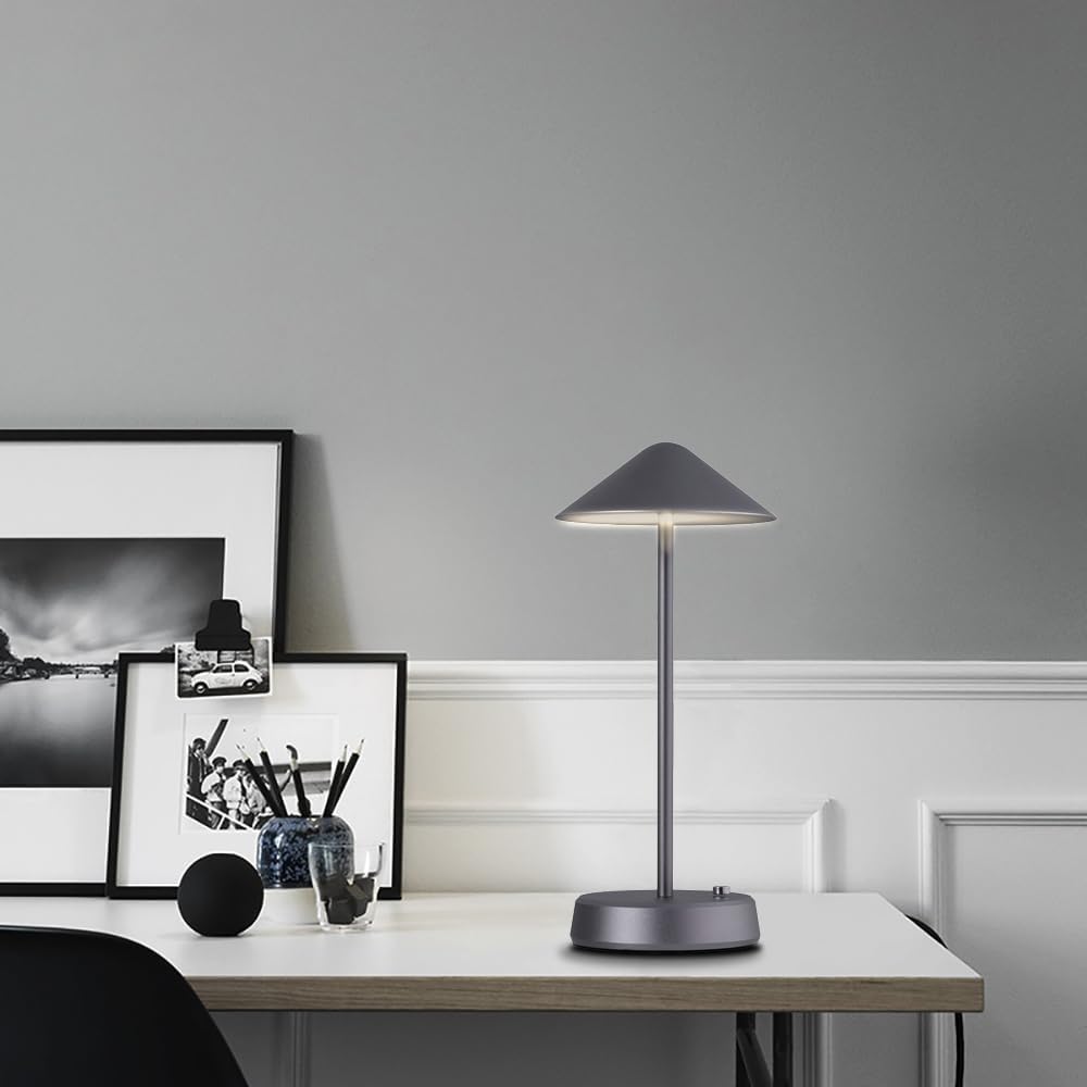 Lámpara de escritorio portátil de metal, lámpara de mesa LED de metal inalámbrica, lámpara recargable de control táctil de 3 colores, lámpara de