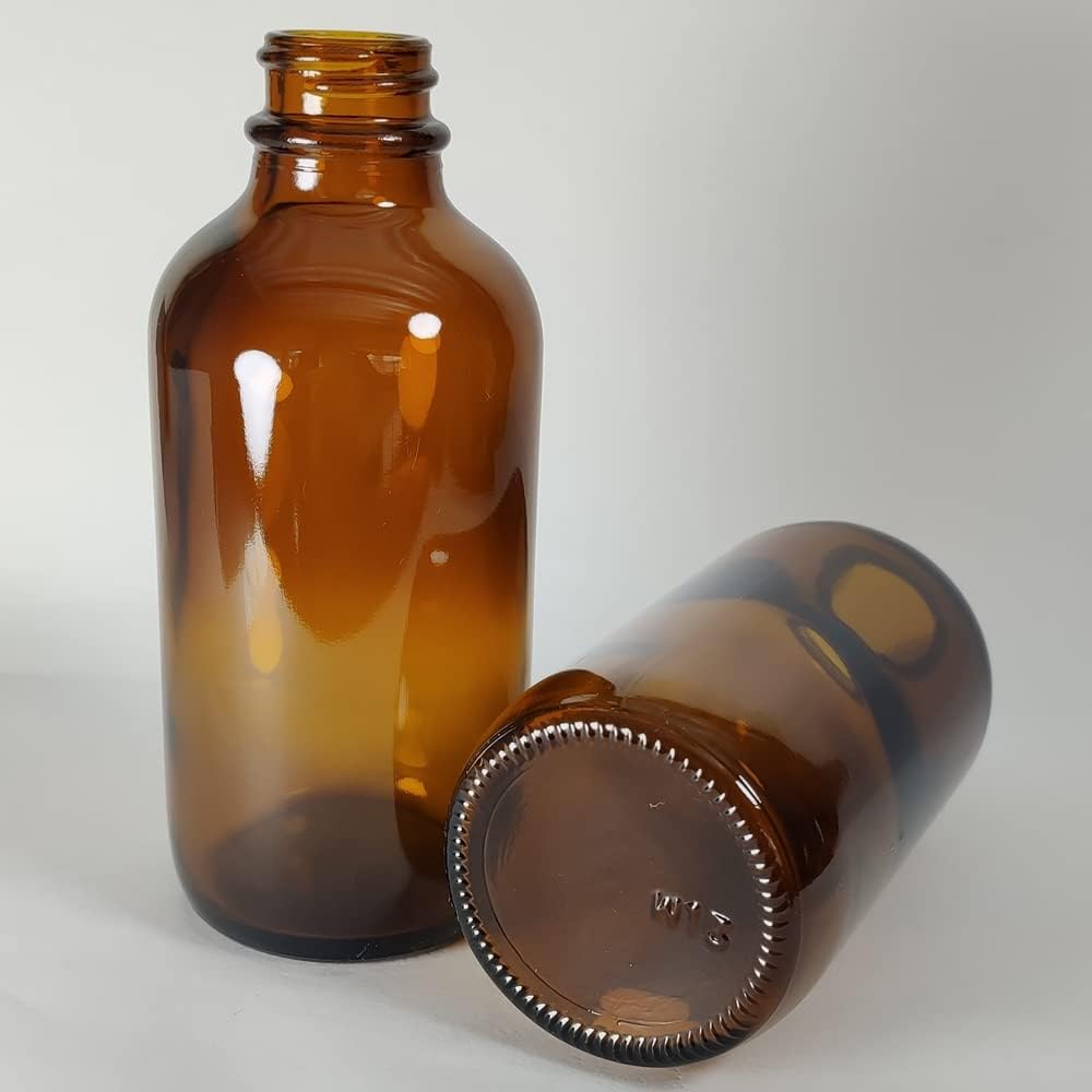 Bioll – Botellas de vidrio Boston de 4 onzas líquidas. Botella de aceite esencial con tapas de cono de polietileno negro. Para poción, jugo,
