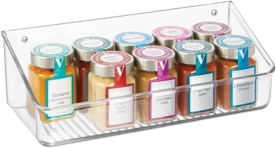 mDesign Bandeja organizadora de almacenamiento de plástico para el hogar con cinta autoadhesiva, estante colgante para paredespuertas en la entrada,
