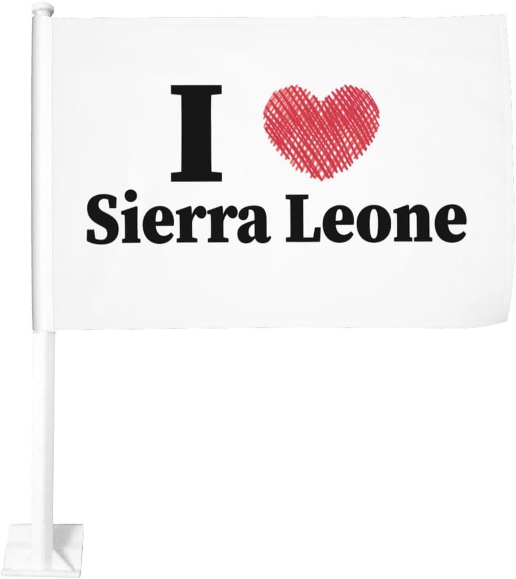 Double Sided Printing I Love Sierra Leone Car Flag 12×18 Inches Car Window Clip Flags Car Decoration Banner