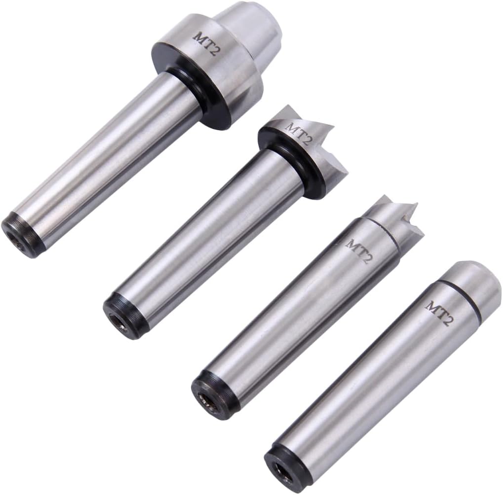 Iglobalbuy MT2 Torno de madera Live Center Set 4 piezas, Live Centers Drive Spur Cup Arbor #2MT para máquinas de carpintería, en caja de madera